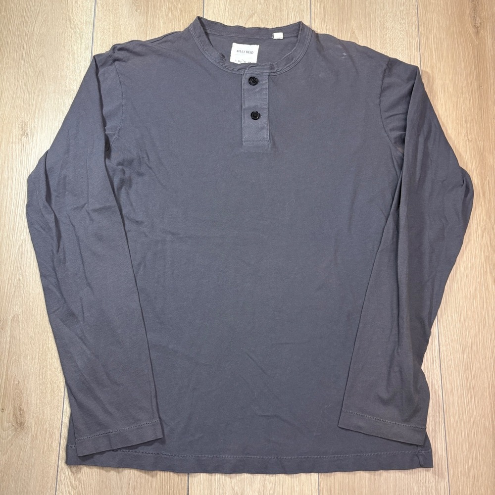 Billy Reid Mens Long Sleeve Henley Shirt Gray Size Large 2 Button Placket